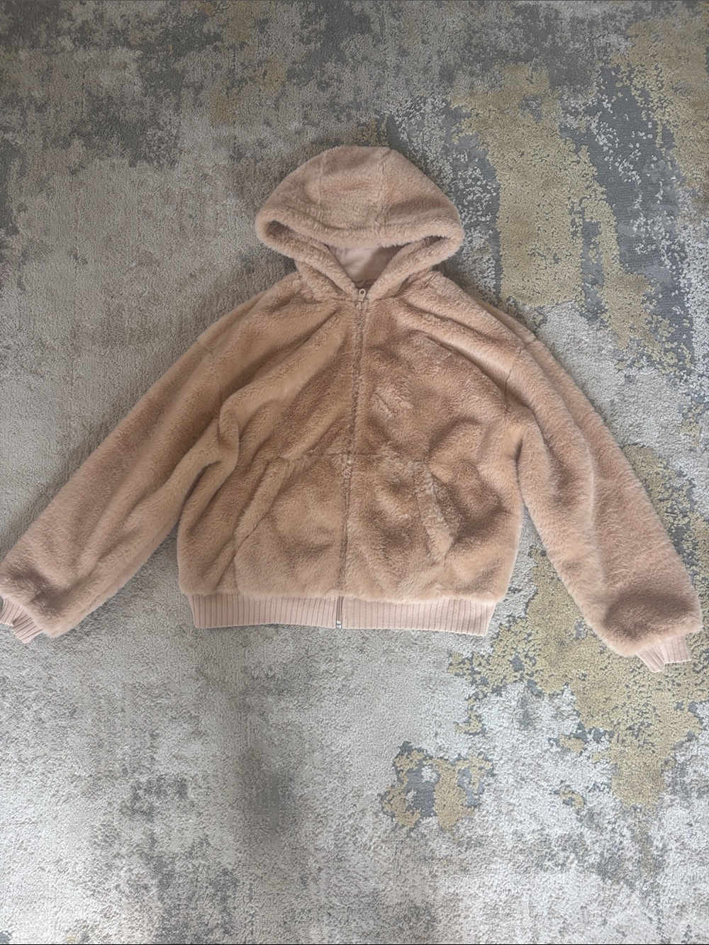 aerie Plush Zip-Up Hoodie Jacket in Light Beige